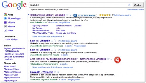 LinkedIn profile in Google